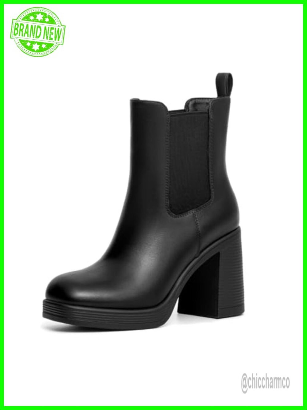 Faux Leather Platform Chelsea Ankle Boots Square Toe Block Heel Slip On